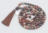 GMN1891 Knotted 8mm, 10mm brecciated jasper 108 beads mala necklace with tassel & charm