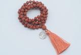 GMN2007 Knotted 8mm, 10mm matte red jasper 108 beads mala necklace with tassel & charm