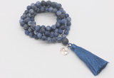 GMN2016 Knotted 8mm, 10mm matte sodalite 108 beads mala necklace with tassel & charm