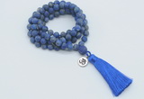 GMN2017 Knotted 8mm, 10mm matte lapis lazuli 108 beads mala necklace with tassel & charm