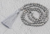 GMN202 Hand-knotted 6mm grey picture jasper 108 beads mala necklaces with tassel