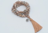 GMN2021 Knotted 8mm, 10mm matte sunstone 108 beads mala necklace with tassel & charm