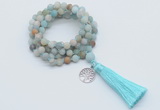 GMN2022 Knotted 8mm, 10mm matte amazonite 108 beads mala necklace with tassel & charm