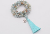 GMN2023 Knotted 8mm, 10mm matte amazonite 108 beads mala necklace with tassel & charm