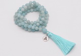 GMN2024 Knotted 8mm, 10mm matte amazonite 108 beads mala necklace with tassel & charm