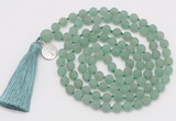 GMN2033 Knotted 8mm, 10mm matte green aventurine 108 beads mala necklace with tassel & charm