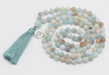 GMN2036 Knotted 8mm, 10mm matte amazonite 108 beads mala necklace with tassel & charm