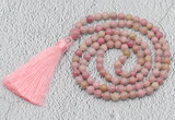 GMN205 Hand-knotted 6mm pink wooden jasper 108 beads mala necklaces with tassel