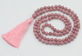 GMN206 Hand-knotted 6mm pink wooden jasper 108 beads mala necklaces with tassel