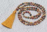 GMN207 Hand-knotted 6mm picasso jasper 108 beads mala necklaces with tassel