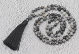 GMN210 Hand-knotted 6mm black water jasper 108 beads mala necklaces with tassel