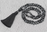 GMN211 Hand-knotted 6mm snowflake obsidian 108 beads mala necklaces with tassel