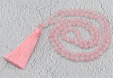 GMN214 Hand-knotted 6mm rose quartz 108 beads mala necklaces with tassel