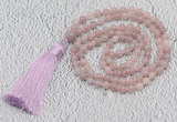 GMN215 Hand-knotted 6mm Madagascar rose quartz 108 beads mala necklaces with tassel