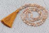 GMN216 Hand-knotted 6mm moonstone 108 beads mala necklaces with tassel