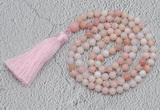 GMN218 Hand-knotted 6mm pink opal 108 beads mala necklaces with tassel