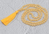 GMN220 Hand-knotted 6mm honey jade 108 beads mala necklaces with tassel