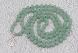 GMN2201 Hand-knotted 8mm, 10mm matte green aventurine 108 beads mala necklaces with charm