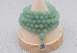 GMN2202 Hand-knotted 8mm, 10mm matte green aventurine 108 beads mala necklace with charm