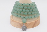 GMN2203 Hand-knotted 8mm, 10mm matte green aventurine 108 beads mala necklace with charm