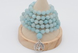 GMN2204 Hand-knotted 8mm, 10mm matte amazonite 108 beads mala necklace with charm