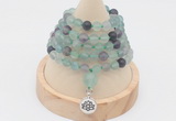 GMN2205 Hand-knotted 8mm, 10mm matte fluorite 108 beads mala necklace with charm