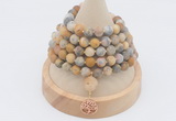 GMN2209 Hand-knotted 8mm, 10mm matte yellow crazy agate 108 beads mala necklace with charm