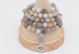 GMN2210 Hand-knotted 8mm, 10mm matte bamboo leaf agate 108 beads mala necklace with charm