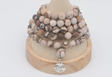 GMN2213 Hand-knotted 8mm, 10mm matte zebra jasper 108 beads mala necklace with charm