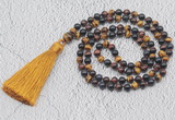 GMN222 Hand-knotted 6mm mixed tiger eye 108 beads mala necklaces with tassel