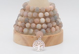 GMN2223 Hand-knotted 8mm, 10mm matte sunstone 108 beads mala necklace with charm