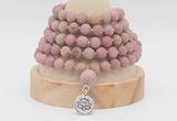 GMN2224 Hand-knotted 8mm, 10mm matte pink wooden jasper108 beads mala necklace with charm