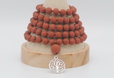 GMN2225 Hand-knotted 8mm, 10mm matte red jasper108 beads mala necklace with charm