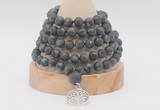 GMN2228 Hand-knotted 8mm, 10mm matte black labradorite 108 beads mala necklace with charm