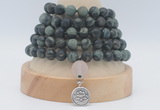 GMN2233 Hand-knotted 8mm, 10mm matte kambaba jasper 108 beads mala necklaces with charm