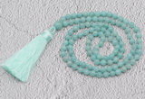 GMN233 Hand-knotted 6mm amazonite 108 beads mala necklaces with tassel