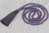 GMN234 Hand-knotted 6mm amethyst 108 beads mala necklaces with tassel