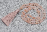 GMN235 Hand-knotted 6mm pink aventurine 108 beads mala necklaces with tassel