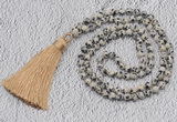 GMN237 Hand-knotted 6mm dalmatian jasper 108 beads mala necklaces with tassel