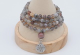 GMN2402 Hand-knotted 6mm Botswana agate 108 beads mala necklace with charm