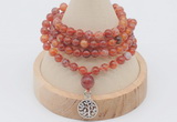 GMN2405 Hand-knotted 6mm fire agate 108 beads mala necklace with charm