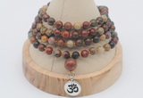 GMN2408 Hand-knotted 6mm picasso jasper 108 beads mala necklace with charm