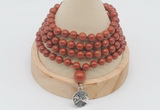 GMN2409 Hand-knotted 6mm red jasper 108 beads mala necklace with charm