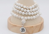 GMN2417 Hand-knotted 6mm white howlite 108 beads mala necklace with charm