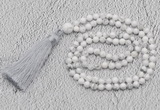 GMN242 Hand-knotted 6mm white howlite 108 beads mala necklaces with tassel