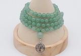 GMN2420 Hand-knotted 6mm green aventurine 108 beads mala necklace with charm