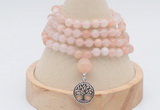 GMN2421 Hand-knotted 6mm pink aventurine 108 beads mala necklace with charm