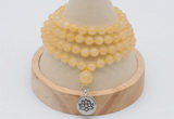 GMN2422 Hand-knotted 6mm honey jade 108 beads mala necklace with charm