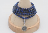 GMN2427 Hand-knotted 6mm blue tiger eye 108 beads mala necklace with charm