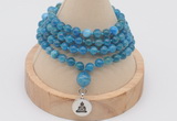 GMN2434 Hand-knotted 6mm apatite 108 beads mala necklace with charm